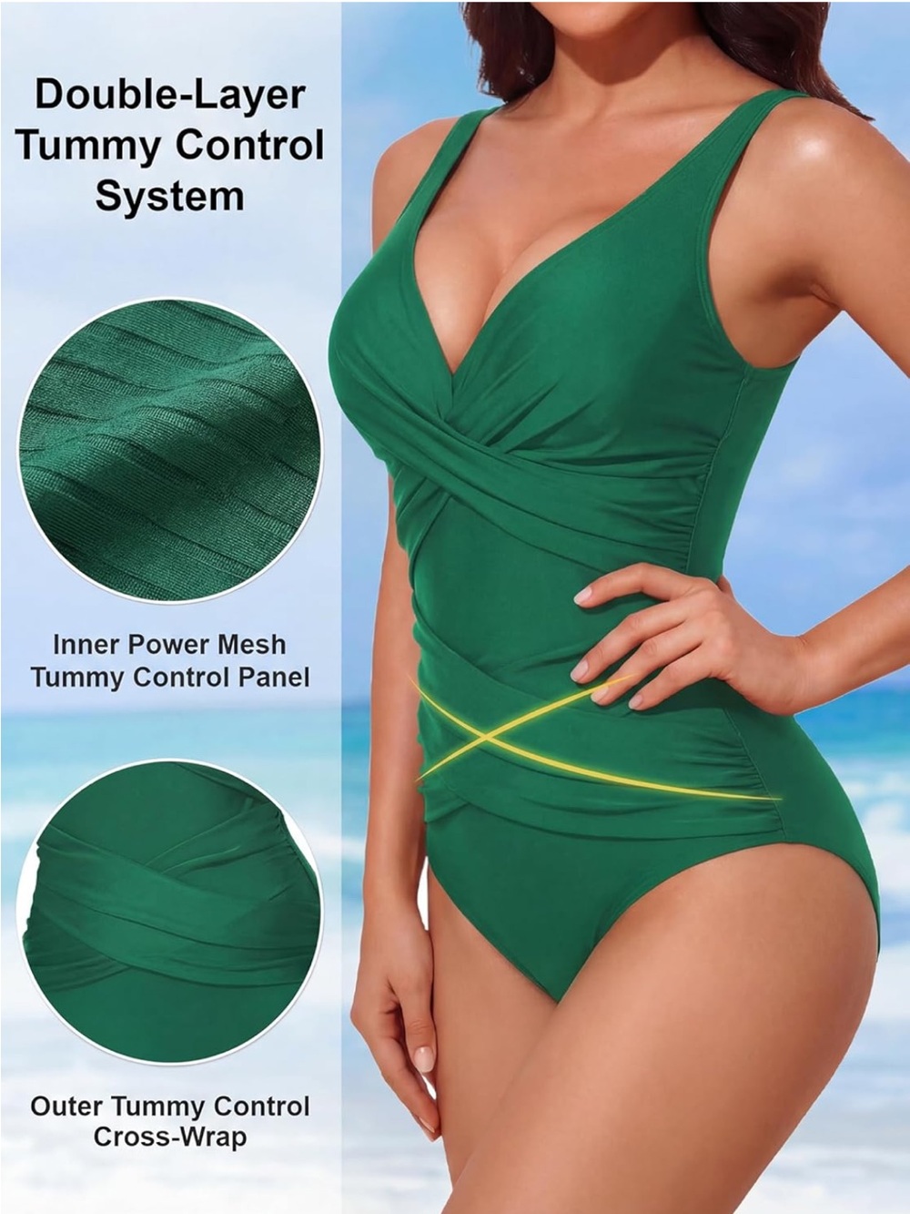Women’s Emerald Green Draped One-Piece Swimsuit